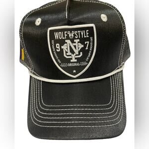 Wolf Style NYC Black Snap Back Baseball Cap with White Stitching